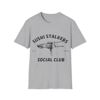 Sushi Stalkers Social Club: Vintage Chopsticks Graphic, Retro Culinary Design - Unisex Graphic Tee