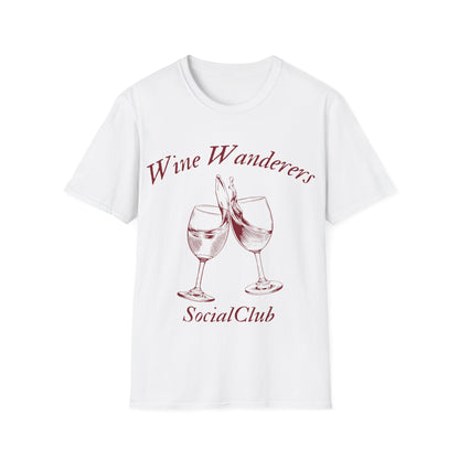 Wine Wanderers Social Club: Vintage Etched Glasses, Elegant Graphic Design - Unisex Graphic Tee