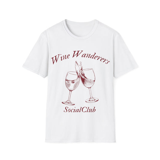 Wine Wanderers Social Club: Vintage Etched Glasses, Elegant Graphic Design - Unisex Graphic Tee